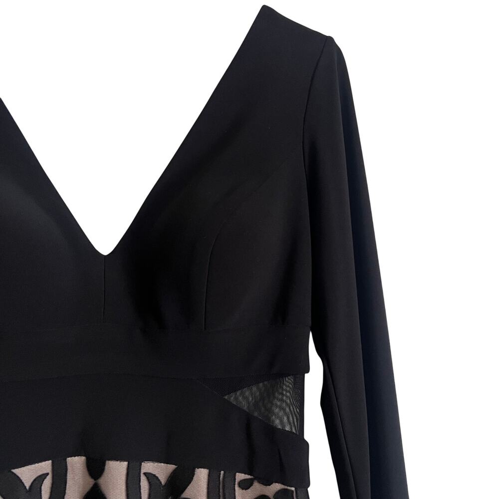 Xscape Black Flocked Mesh Mermaid Gown Long Sleeve Formal Dress 8 - Picture 4 of 9